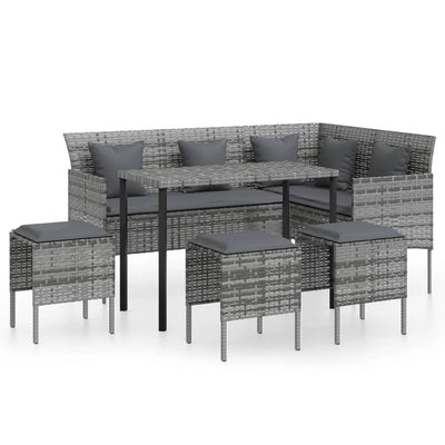 5 Piece L-shaped Couch Sofa Set with Cushions Poly Rattan Grey Payday Deals