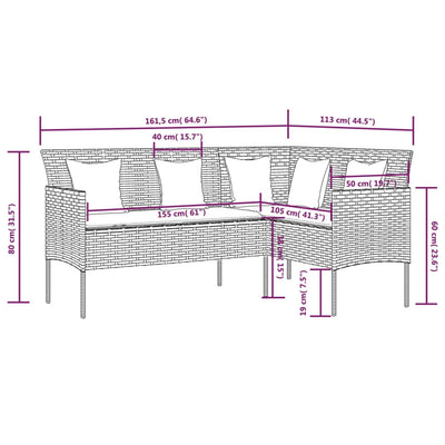 5 Piece L-shaped Couch Sofa Set with Cushions Poly Rattan Grey Payday Deals