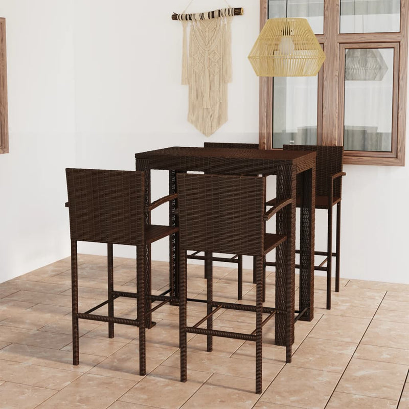 5 Piece Outdoor Bar Set with Armrest Poly Rattan Brown Payday Deals