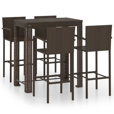 5 Piece Outdoor Bar Set with Armrest Poly Rattan Brown Payday Deals
