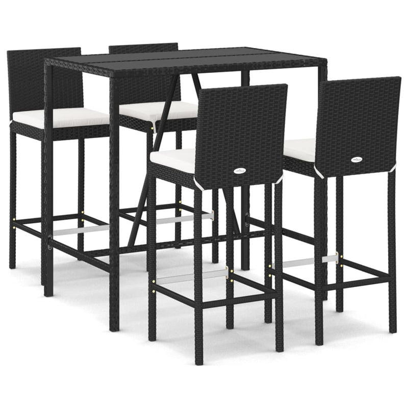 5 Piece Outdoor Bar Set with Cushions Black Poly Rattan Payday Deals