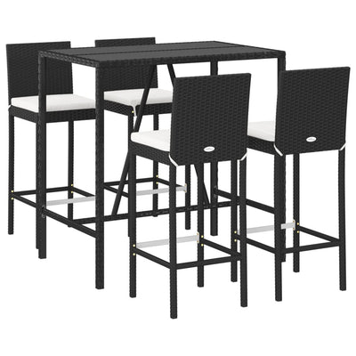5 Piece Outdoor Bar Set with Cushions Black Poly Rattan Payday Deals