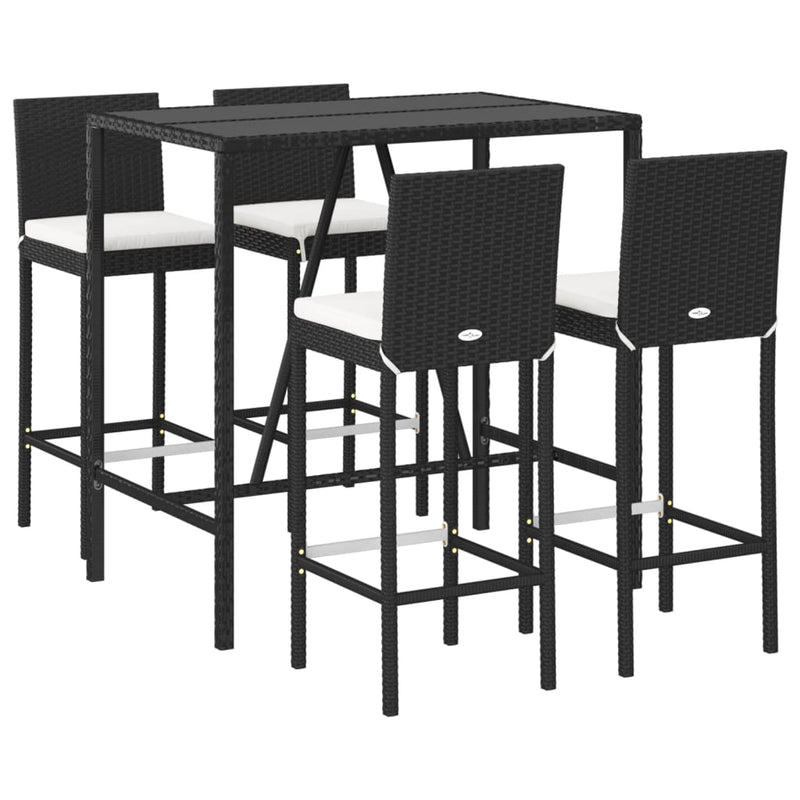 5 Piece Outdoor Bar Set with Cushions Black Poly Rattan Payday Deals