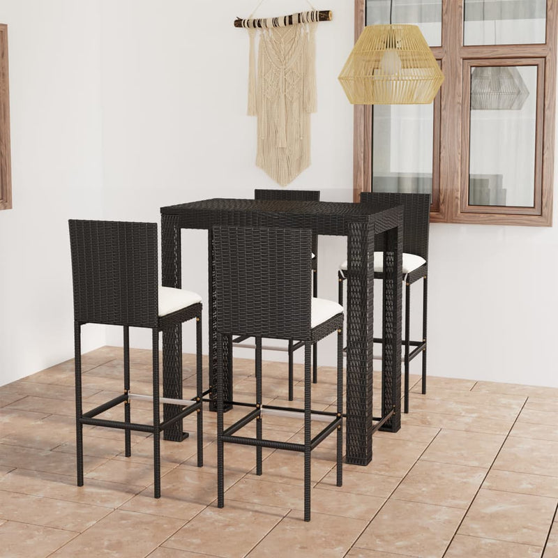 5 Piece Outdoor Bar Set with Cushions Poly Rattan Black Payday Deals