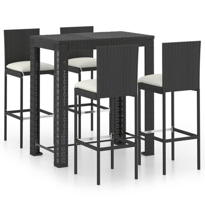 5 Piece Outdoor Bar Set with Cushions Poly Rattan Black Payday Deals