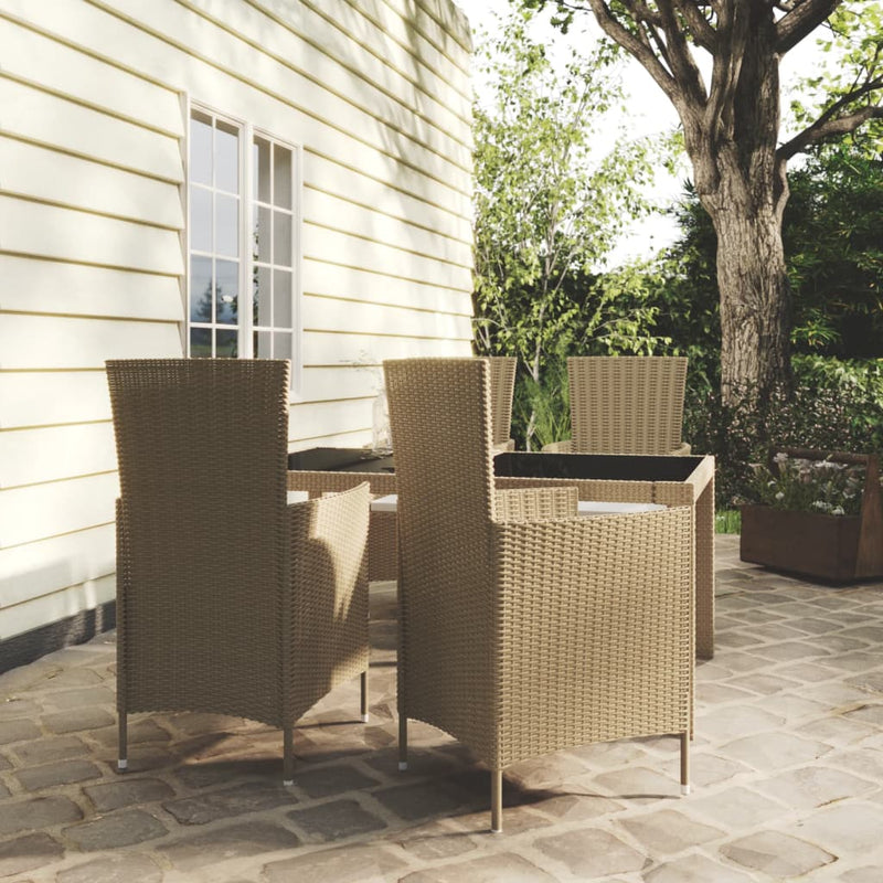 5 Piece Outdoor Dining Set with Cushions Poly Rattan Beige Payday Deals