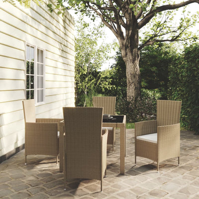 5 Piece Outdoor Dining Set with Cushions Poly Rattan Beige