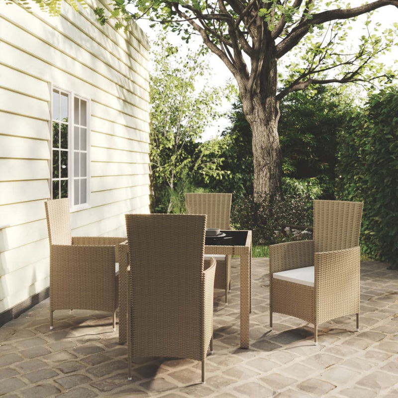 5 Piece Outdoor Dining Set with Cushions Poly Rattan Beige Payday Deals