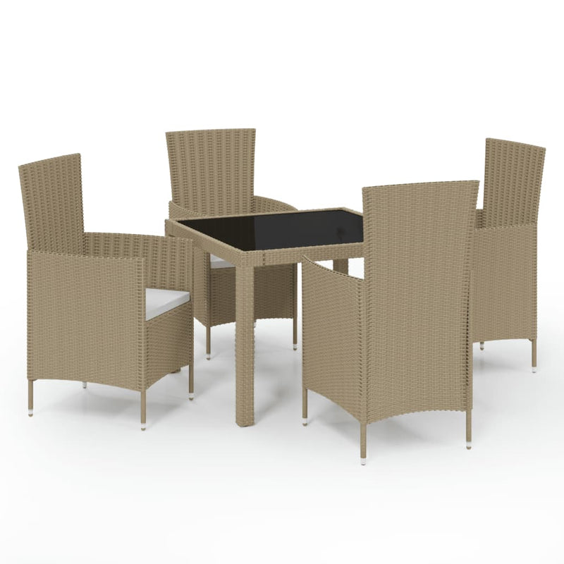 5 Piece Outdoor Dining Set with Cushions Poly Rattan Beige Payday Deals