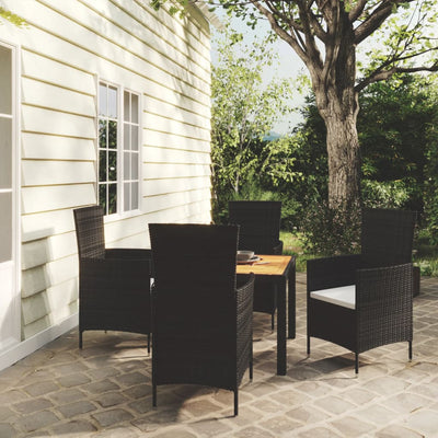 5 Piece Outdoor Dining Set with Cushions Poly Rattan Black