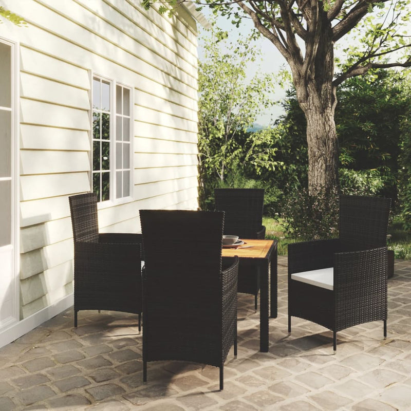 5 Piece Outdoor Dining Set with Cushions Poly Rattan Black Payday Deals