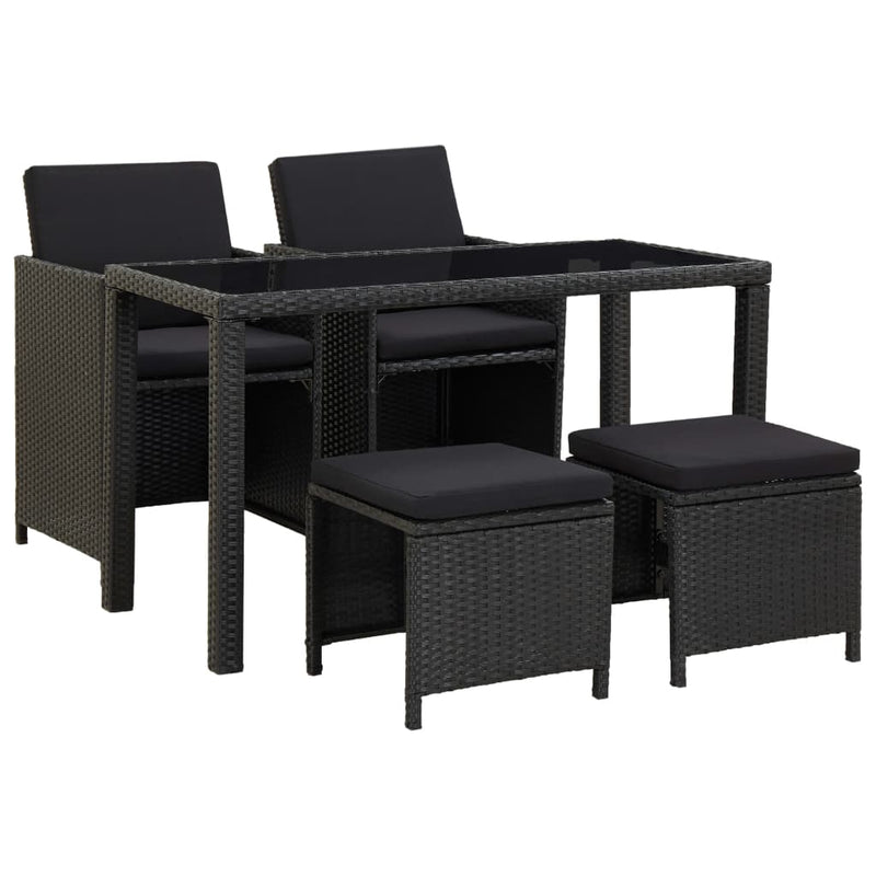 5 Piece Outdoor Dining Set with Cushions Poly Rattan Black Payday Deals