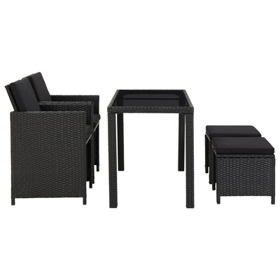 5 Piece Outdoor Dining Set with Cushions Poly Rattan Black Payday Deals