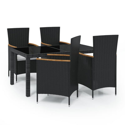 5 Piece Outdoor Dining Set with Cushions Poly Rattan Black Payday Deals
