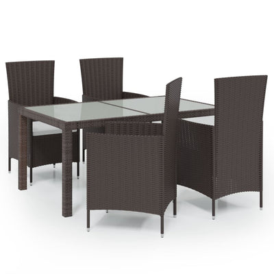 5 Piece Outdoor Dining Set with Cushions Poly Rattan Brown Payday Deals