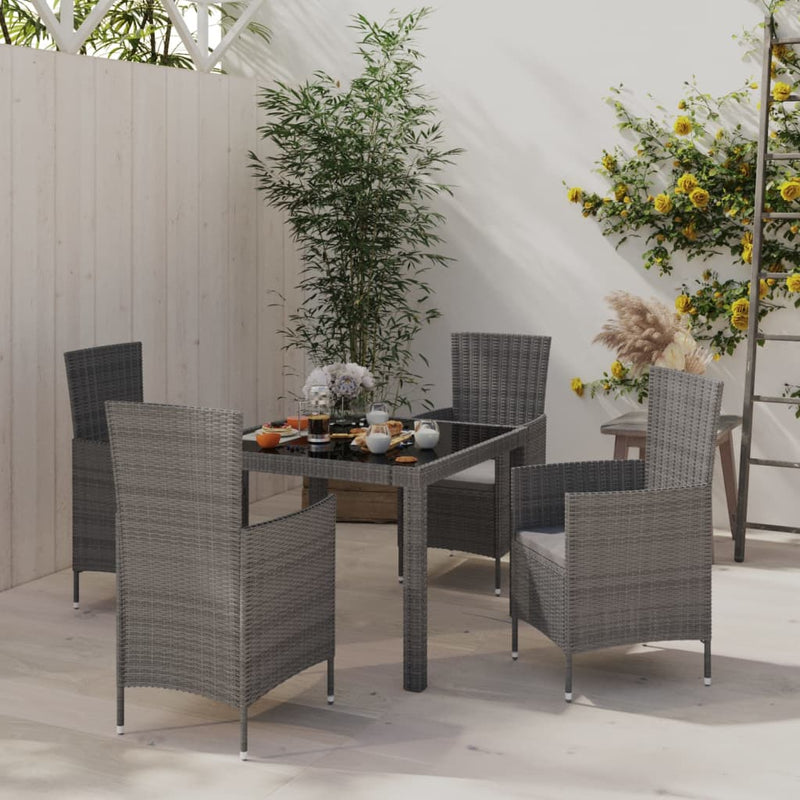 5 Piece Outdoor Dining Set with Cushions Poly Rattan Grey Payday Deals