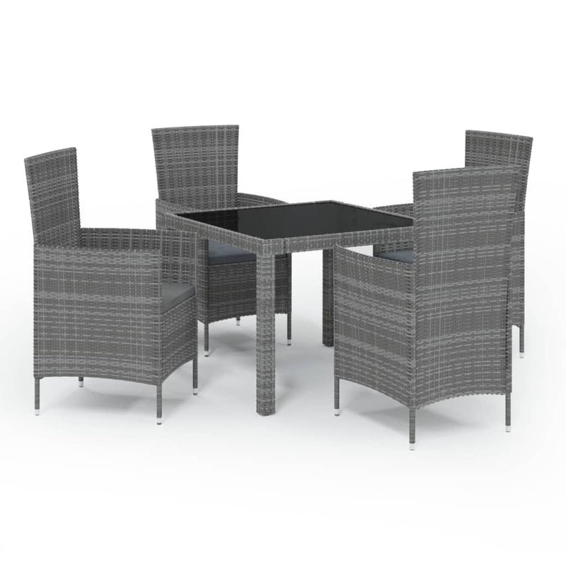 5 Piece Outdoor Dining Set with Cushions Poly Rattan Grey Payday Deals