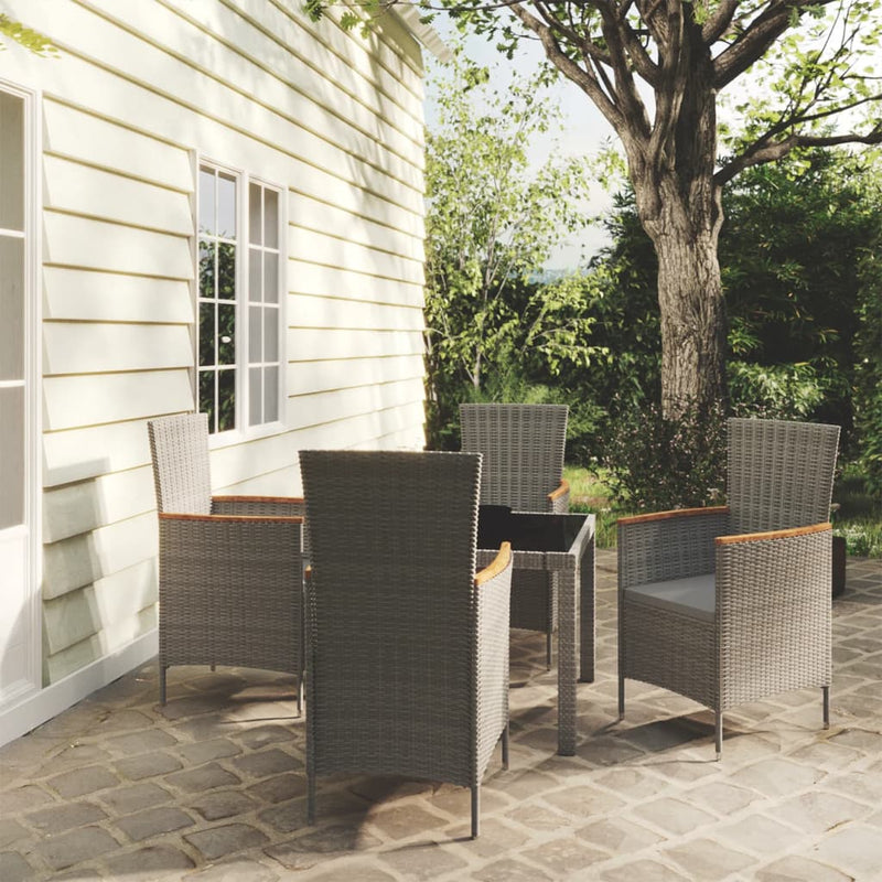 5 Piece Outdoor Dining Set with Cushions Poly Rattan Grey Payday Deals