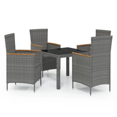 5 Piece Outdoor Dining Set with Cushions Poly Rattan Grey Payday Deals