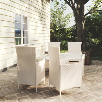 5 Piece Outdoor Dining Set with Cushions Poly Rattan White
