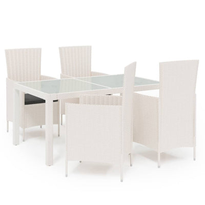 5 Piece Outdoor Dining Set with Cushions Poly Rattan White Payday Deals