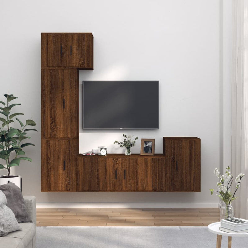 5 Piece TV Cabinet Set Brown Oak Engineered Wood Payday Deals