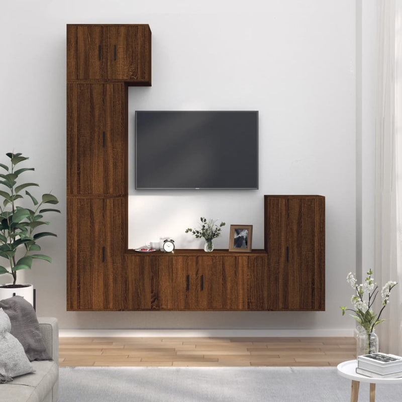 5 Piece TV Cabinet Set Brown Oak Engineered Wood Payday Deals