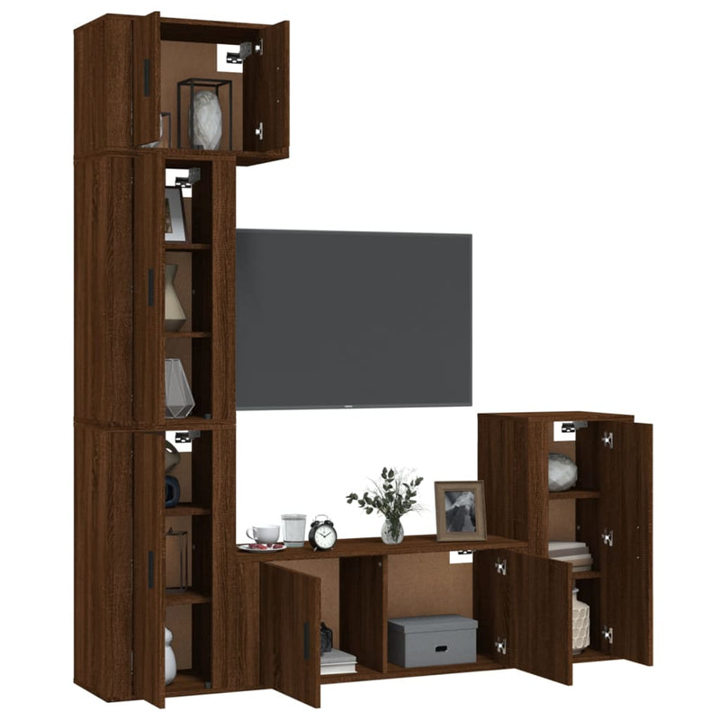 5 Piece TV Cabinet Set Brown Oak Engineered Wood Payday Deals