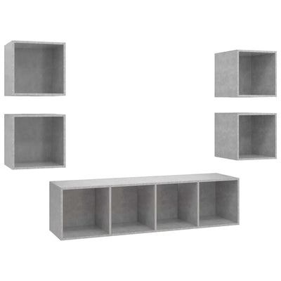 5 Piece TV Cabinet Set Concrete Grey Engineered Wood Payday Deals