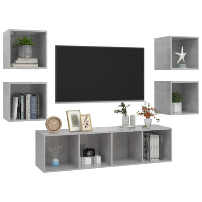 5 Piece TV Cabinet Set Concrete Grey Engineered Wood Payday Deals