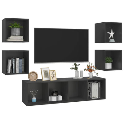 5 Piece TV Cabinet Set Grey Engineered Wood Payday Deals