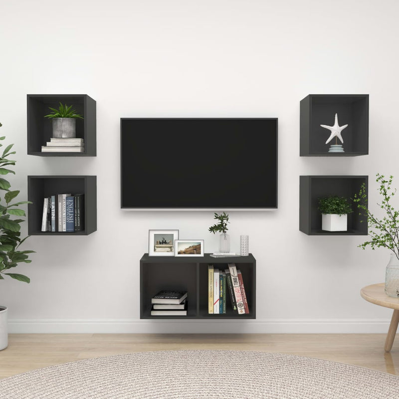 5 Piece TV Cabinet Set Grey Engineered Wood Payday Deals