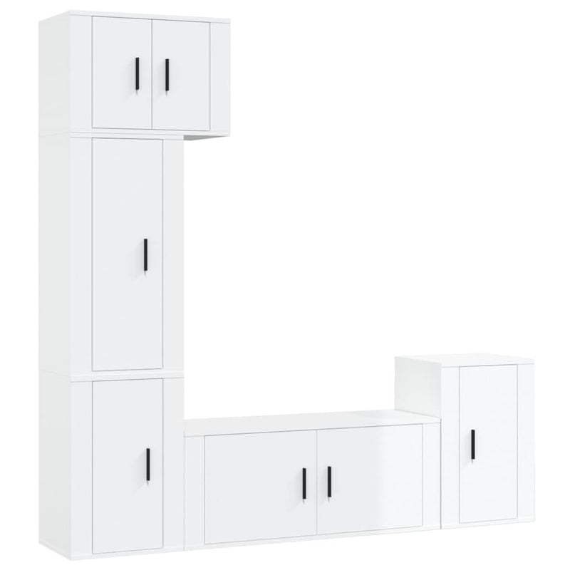 5 Piece TV Cabinet Set High Gloss White Engineered Wood Payday Deals