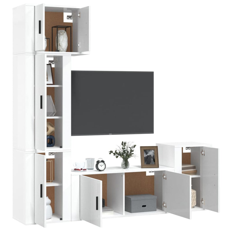 5 Piece TV Cabinet Set High Gloss White Engineered Wood Payday Deals