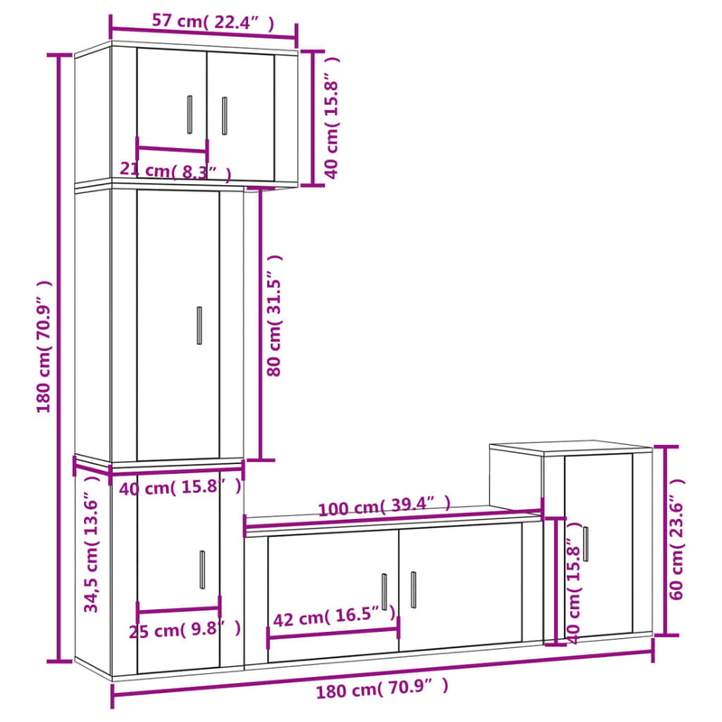 5 Piece TV Cabinet Set High Gloss White Engineered Wood Payday Deals