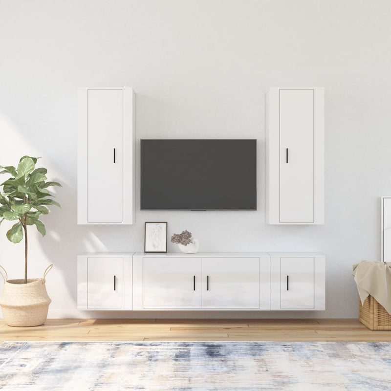 5 Piece TV Cabinet Set High Gloss White Engineered Wood Payday Deals