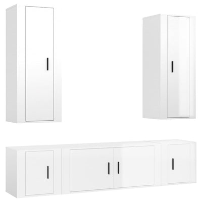 5 Piece TV Cabinet Set High Gloss White Engineered Wood Payday Deals