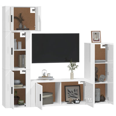 5 Piece TV Cabinet Set High Gloss White Engineered Wood Payday Deals
