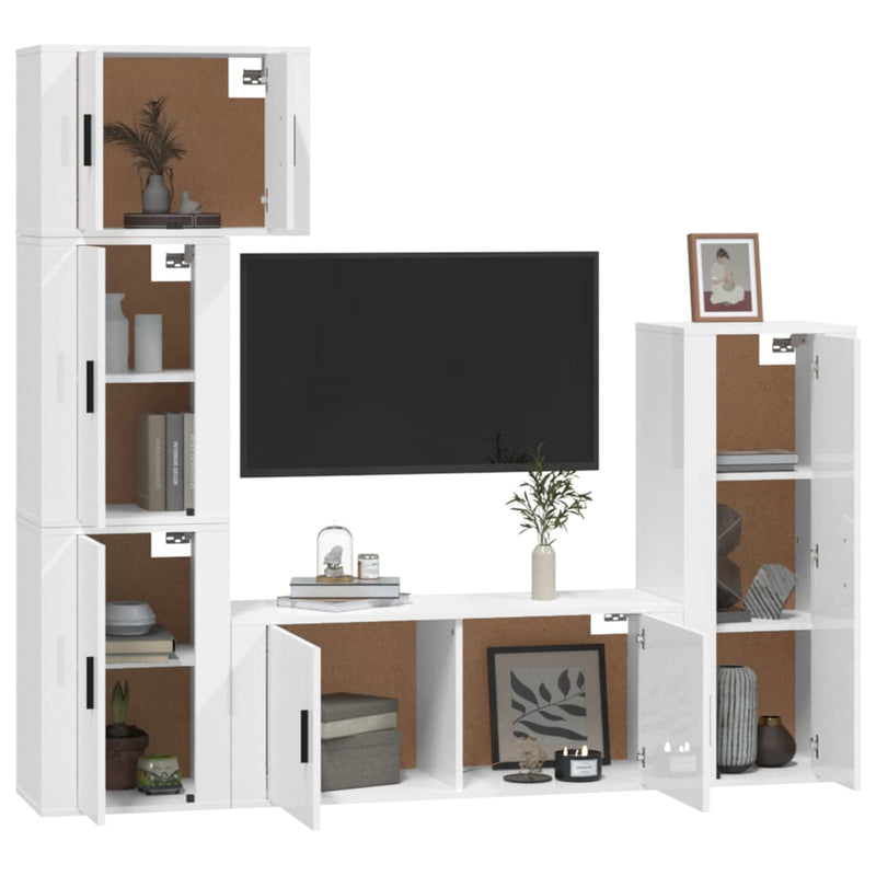 5 Piece TV Cabinet Set High Gloss White Engineered Wood Payday Deals