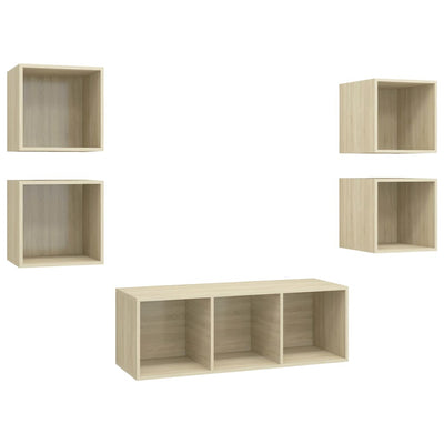 5 Piece TV Cabinet Set Sonoma Oak Engineered Wood Payday Deals