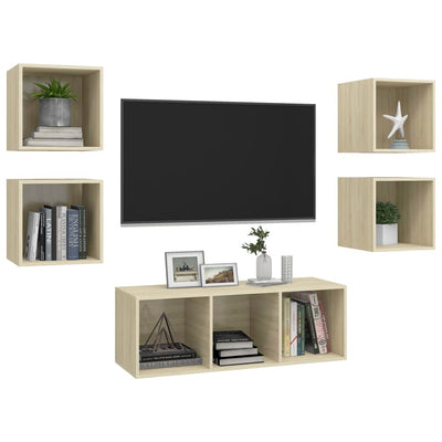 5 Piece TV Cabinet Set Sonoma Oak Engineered Wood Payday Deals