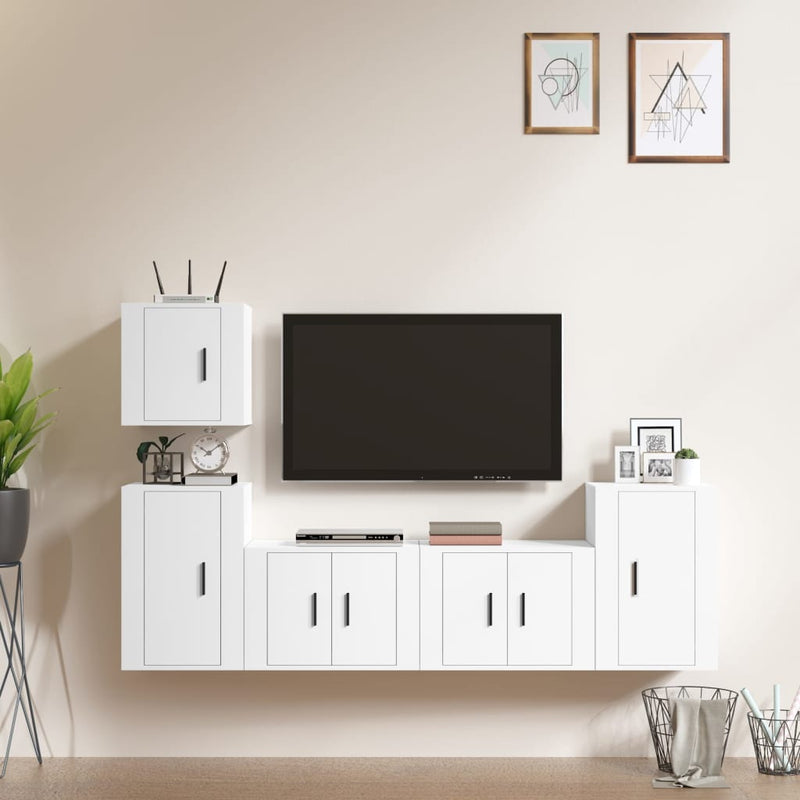 5 Piece TV Cabinet Set White Engineered Wood Payday Deals