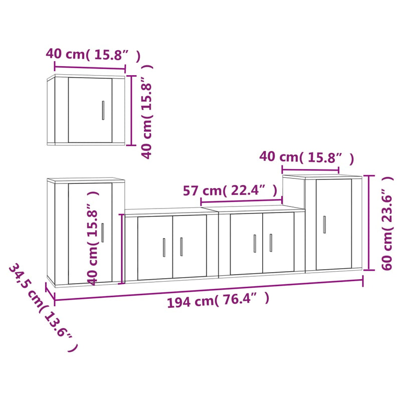 5 Piece TV Cabinet Set White Engineered Wood Payday Deals