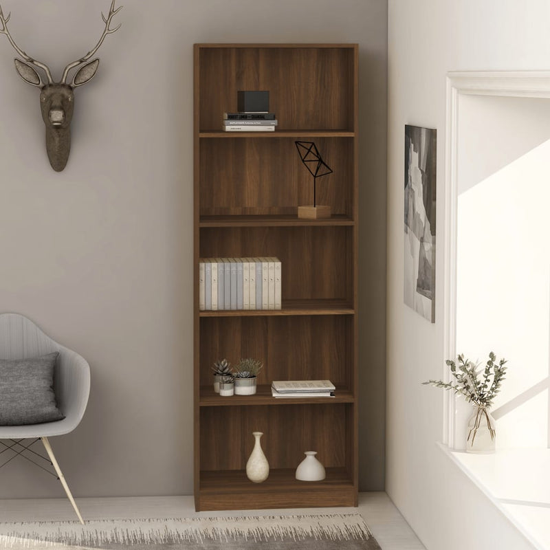 5-Tier Book Cabinet Brown Oak 60x24x175 cm Engineered Wood Payday Deals