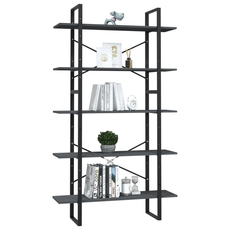 5-Tier Book Cabinet Grey 100x30x175 cm Pinewood Payday Deals