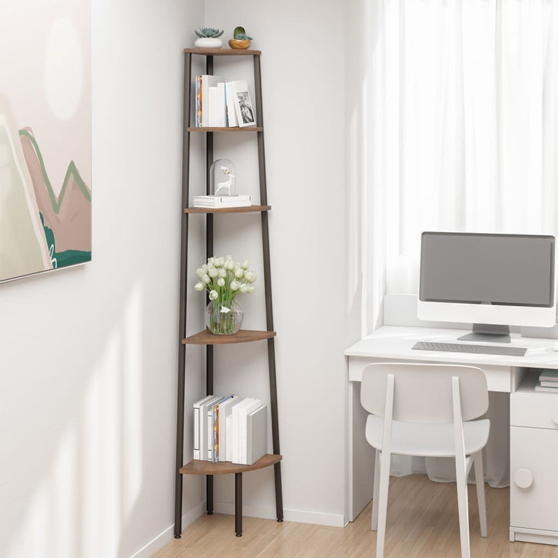 5-Tier Corner Shelf Dark Brown and Black 45.5x31.5x180 cm Payday Deals