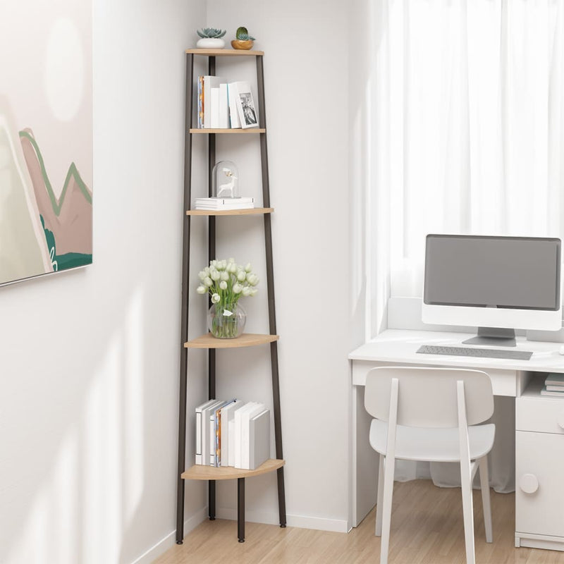 5-Tier Corner Shelf Light Brown and Black 45.5x31.5x180 cm Payday Deals