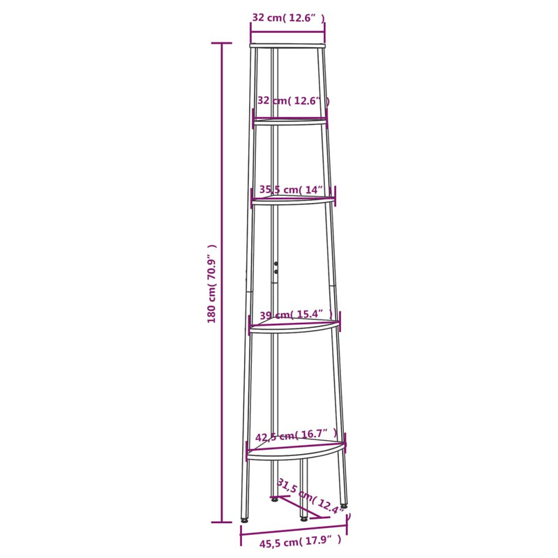 5-Tier Corner Shelf Light Brown and Black 45.5x31.5x180 cm Payday Deals