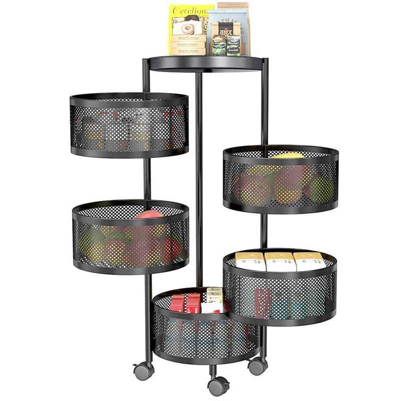 5 Tiers Kitchen Trolley Cart Wheels Round Vegetable Storage Holder Fruit Holder Payday Deals