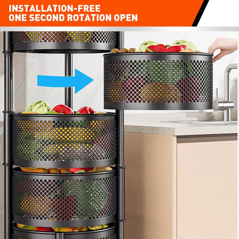 5 Tiers Kitchen Trolley Cart Wheels Round Vegetable Storage Holder Fruit Holder Payday Deals